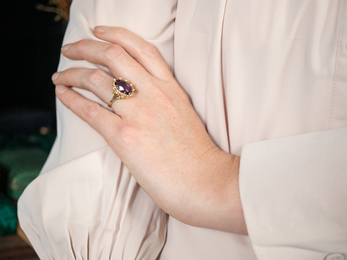 Ornate 18-Karat Gold Amethyst Cocktail Ring
