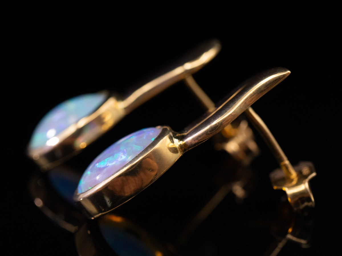 18Ct Gold Bezel Set Opal Drop Stud Earrings