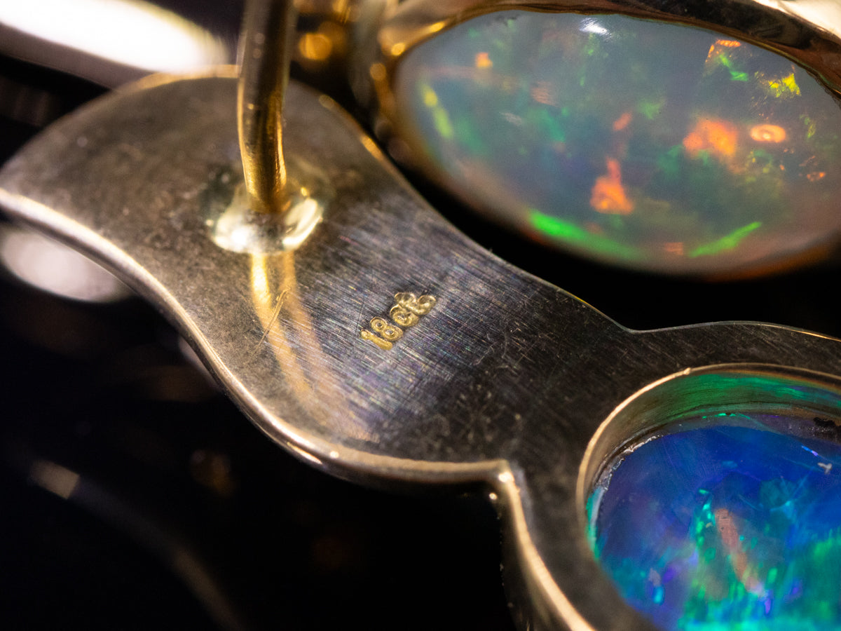 18Ct Gold Bezel Set Opal Drop Stud Earrings