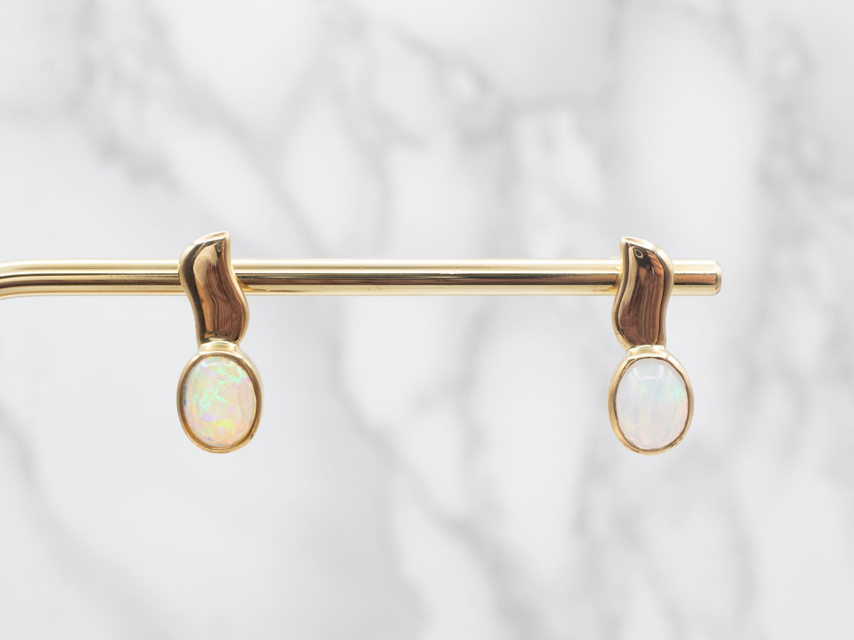 18Ct Gold Bezel Set Opal Drop Stud Earrings