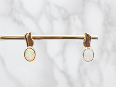 18Ct Gold Bezel Set Opal Drop Stud Earrings