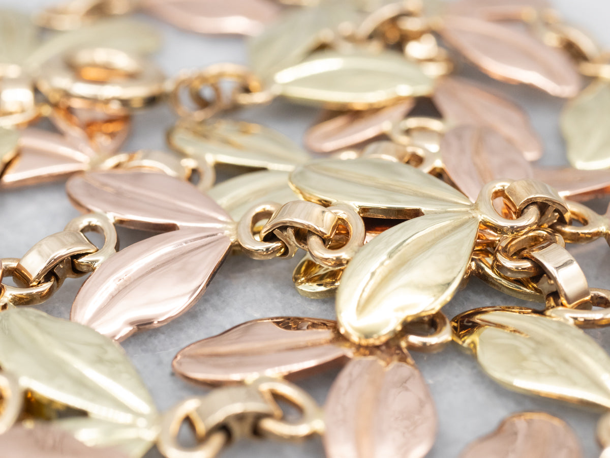 Two Tone Gold Seed Pod Link Necklace