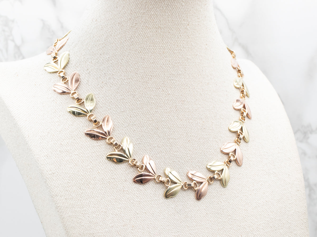 Two Tone Gold Seed Pod Link Necklace