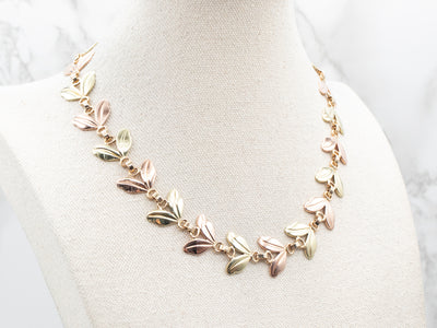 Two Tone Gold Seed Pod Link Necklace