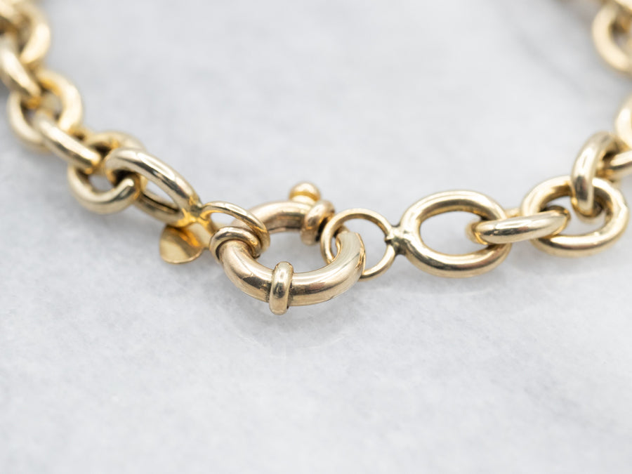 Vintage Gold Link Bracelet With Polished Heart Charm
