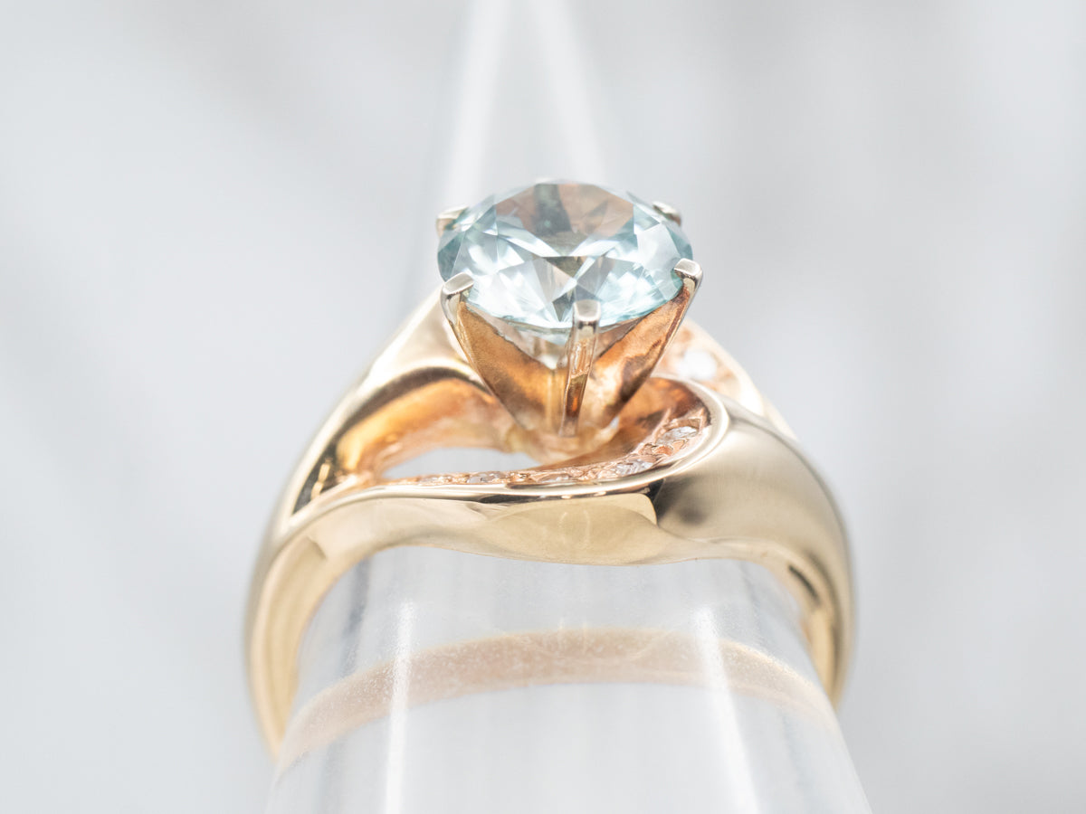 Retro Era Blue Zircon and Diamond Statement Ring