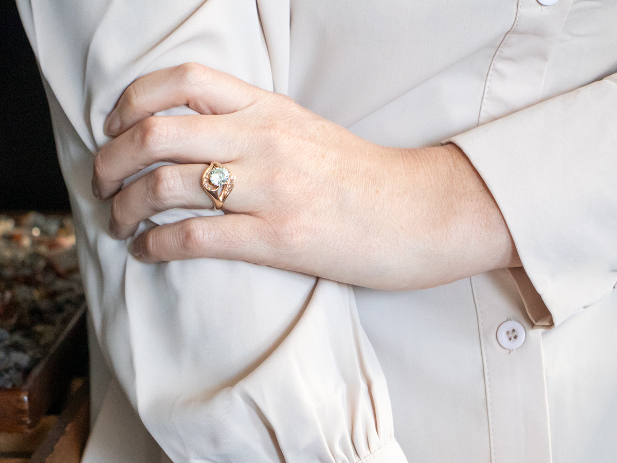 Retro Era Blue Zircon and Diamond Statement Ring