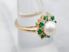 Vintage Pearl Emerald and Diamond Halo Ring