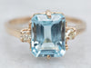 Yellow Gold Blue Topaz Ring with Diamond Accent