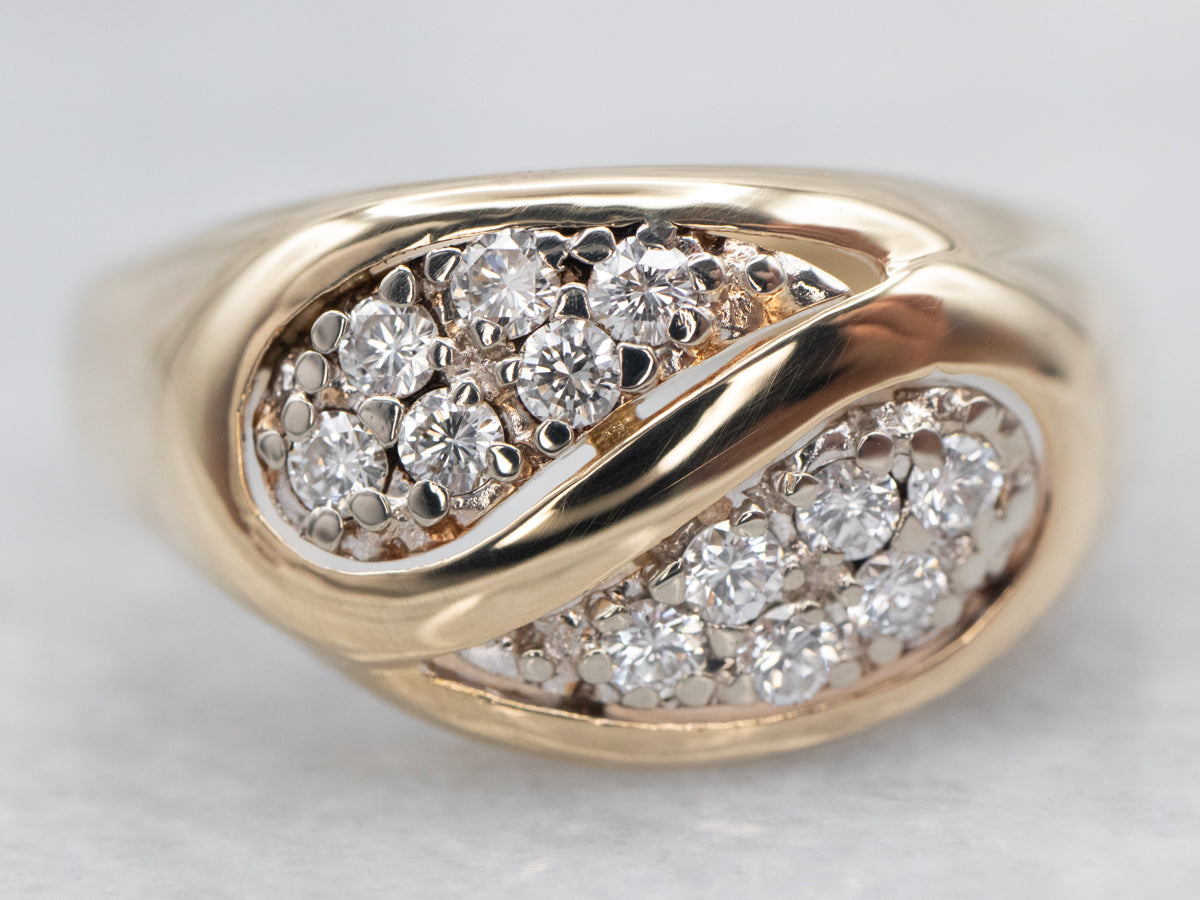 Yellow Gold Yin Yang  Diamond Cluster Ring