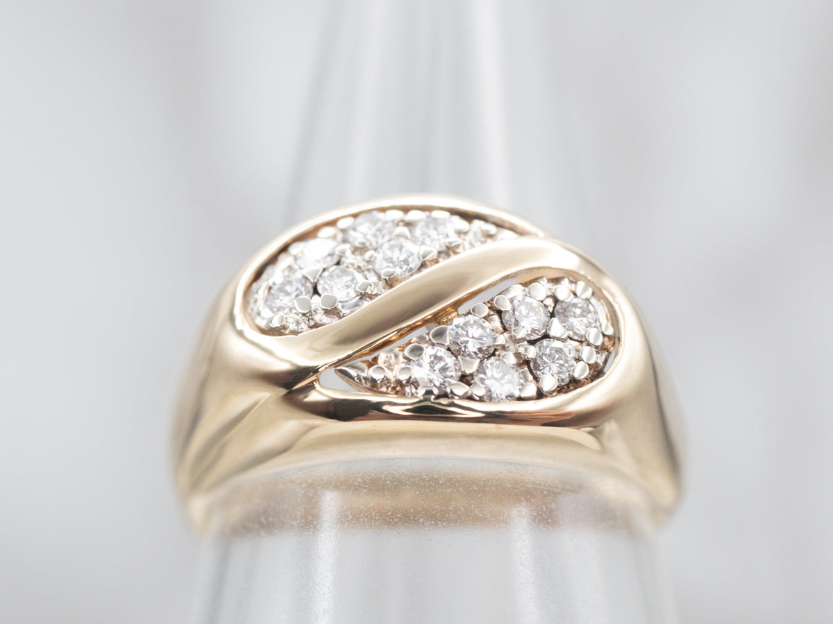 Yellow Gold Yin Yang  Diamond Cluster Ring