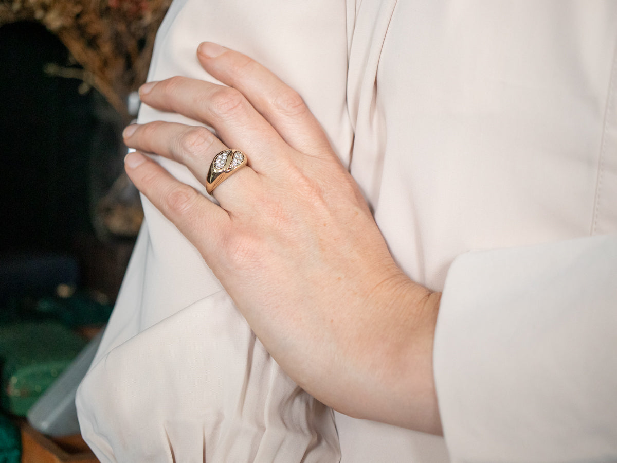 Yellow Gold Yin Yang  Diamond Cluster Ring