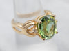 Yellow Gold Green Tourmaline Cocktail Ring with Diamond Accents