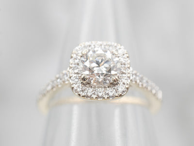 Modern White Gold Diamond Halo Engagement Ring