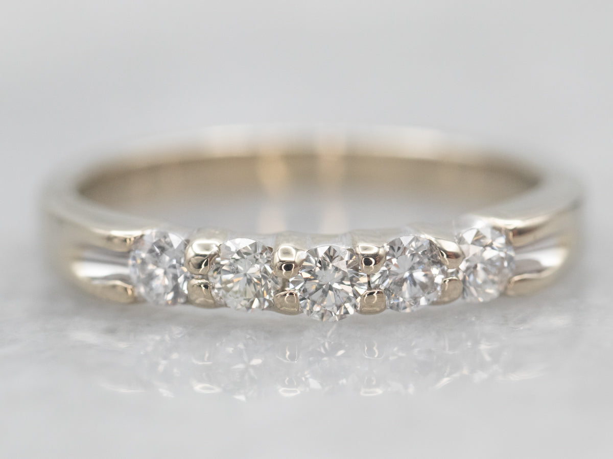 White Gold Pave Set Five Stone Diamond Band