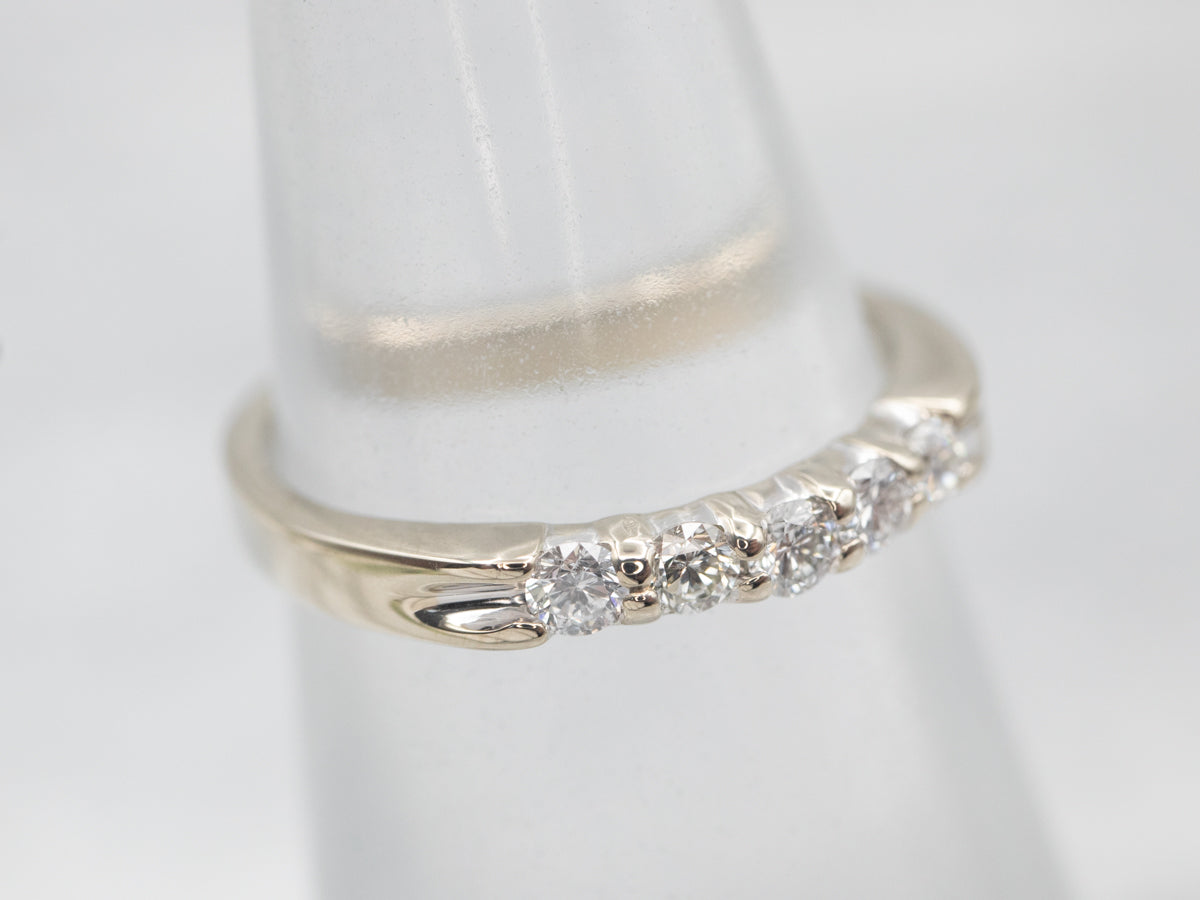 White Gold Pave Set Five Stone Diamond Band