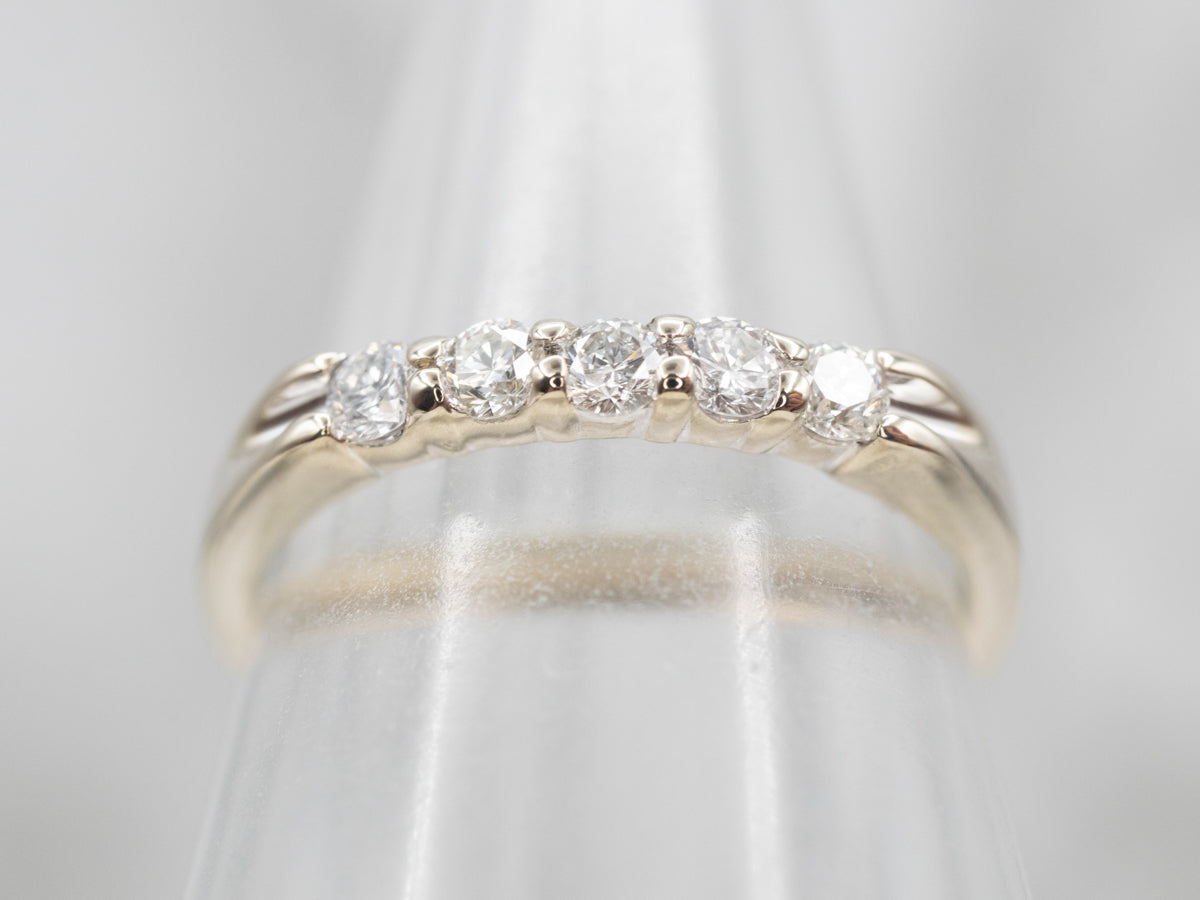 White Gold Pave Set Five Stone Diamond Band