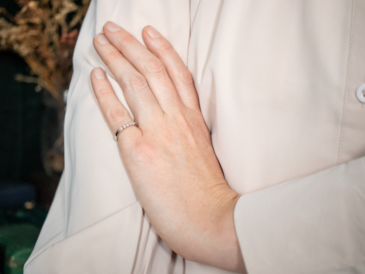 White Gold Pave Set Five Stone Diamond Band