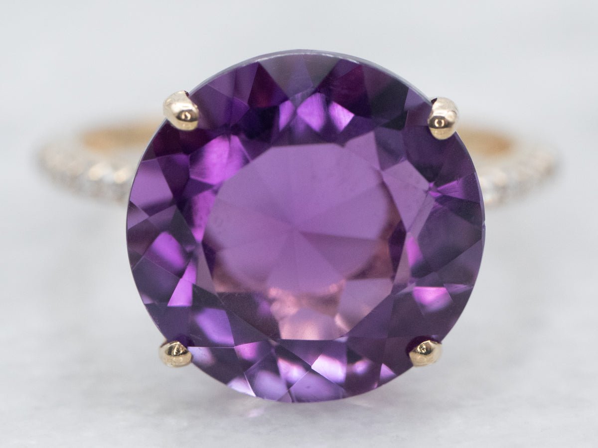 Yellow Gold Amethyst Ring with Diamond Accents