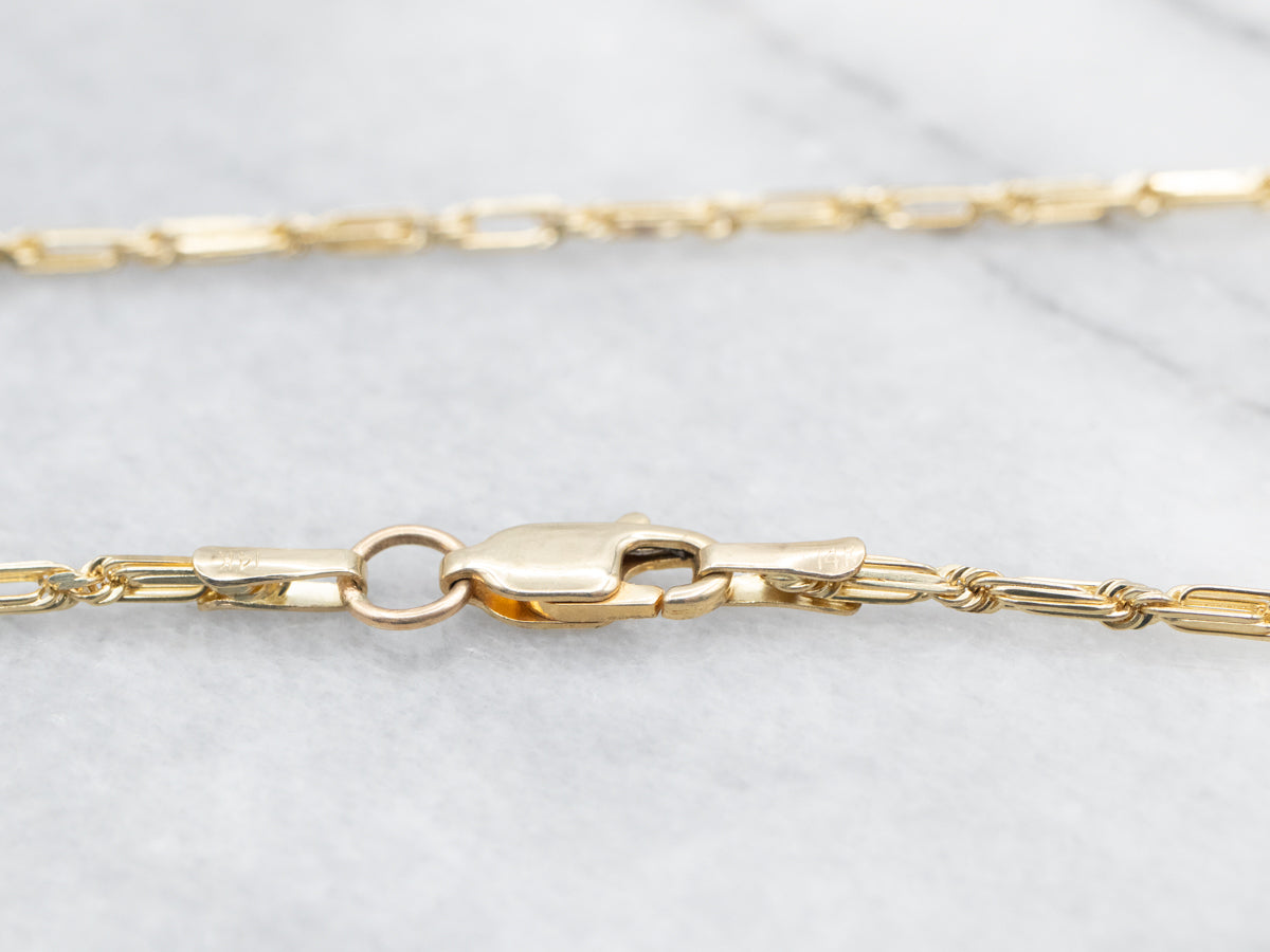 Yellow Gold Elongated Link Chain with Lobster Clasp