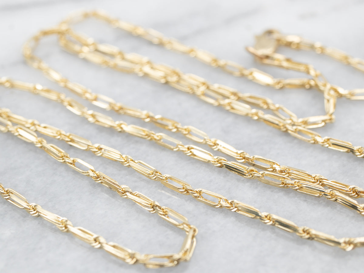 Yellow Gold Elongated Link Chain with Lobster Clasp