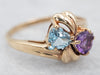 Vintage Blue Topaz and Amethyst Toi et Moi Bypass Ring