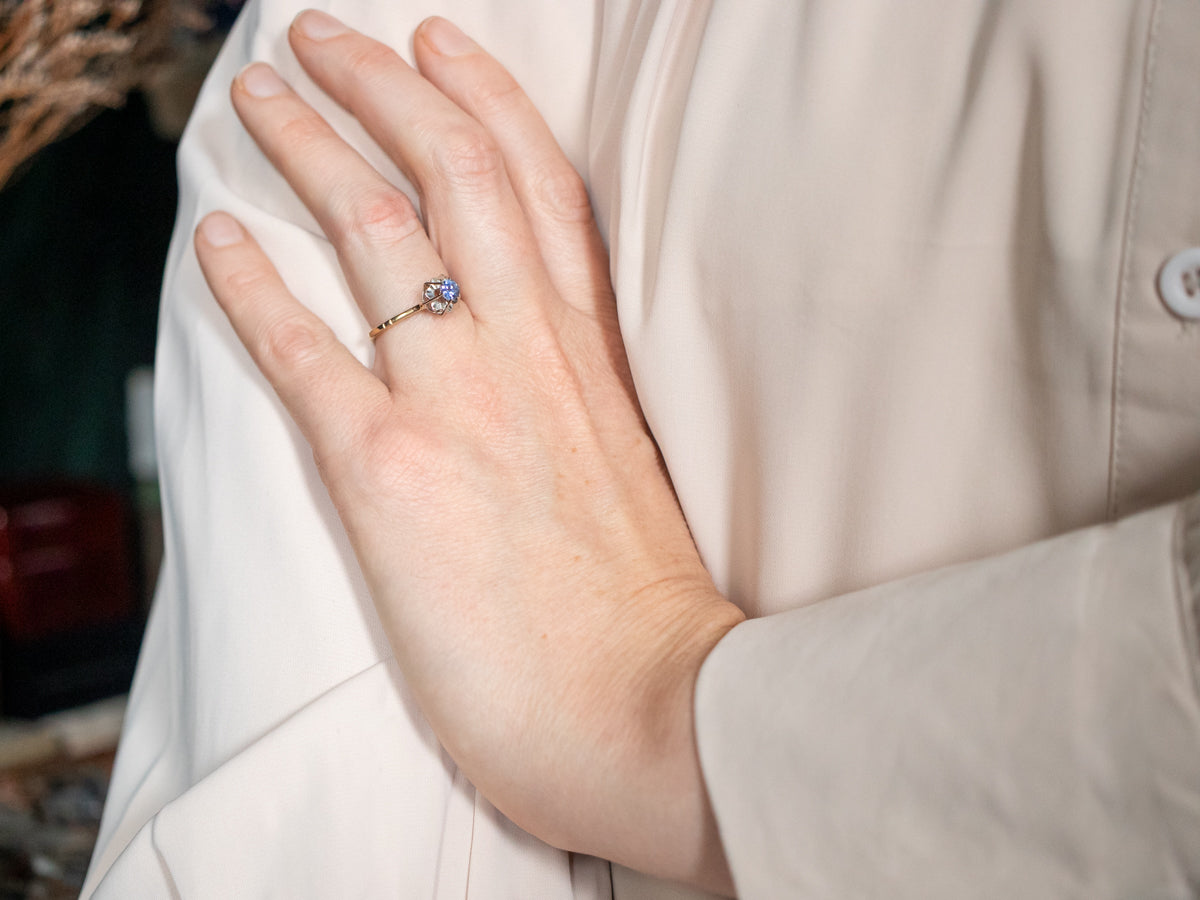 Unique Two Tone Sapphire Solitaire Engagement Ring