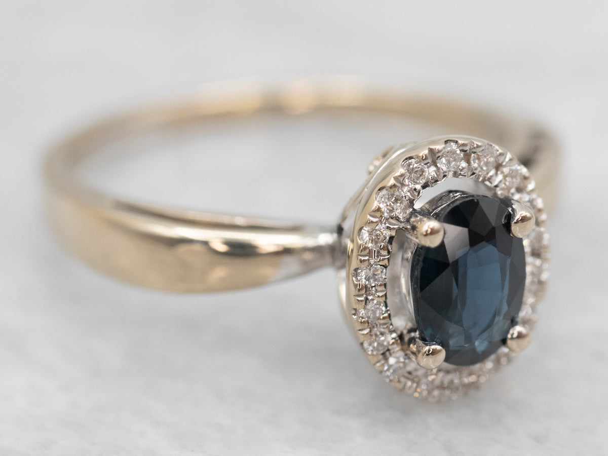 18K Gold Sapphire Diamond Halo Ring