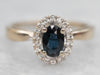 18K Gold Sapphire Diamond Halo Ring