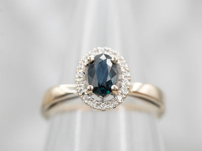 18K Gold Sapphire Diamond Halo Ring