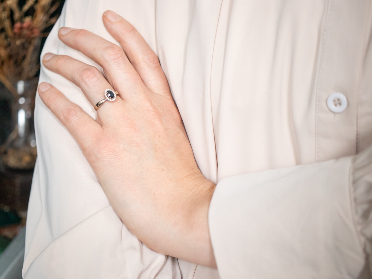 18K Gold Sapphire Diamond Halo Ring