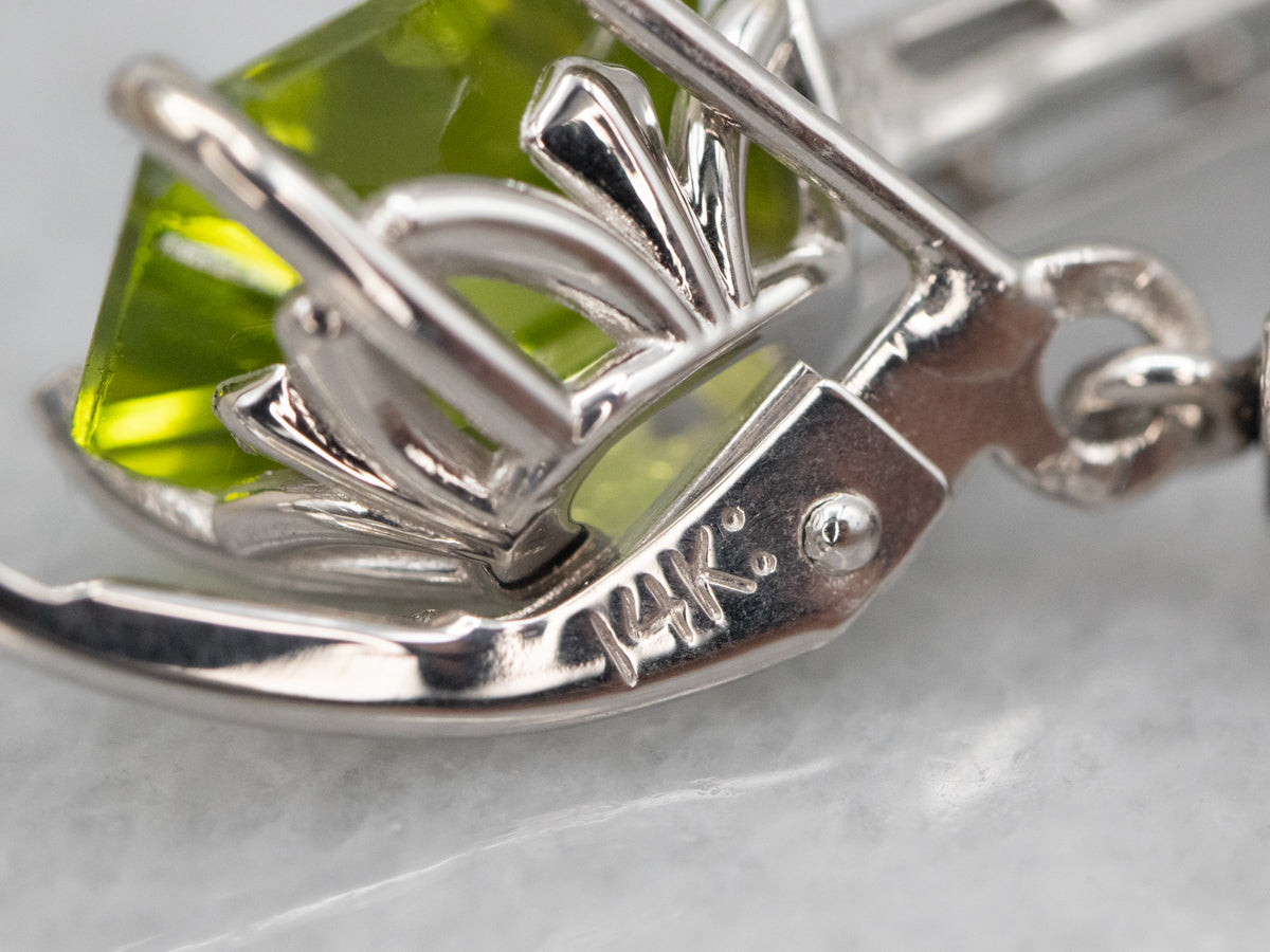 White Gold Peridot Deco Bar Drop Earrings