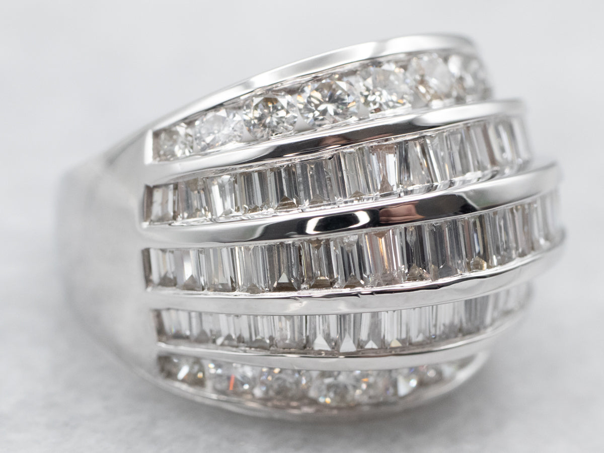 White Gold Round and Baguette Cut Diamond Ring