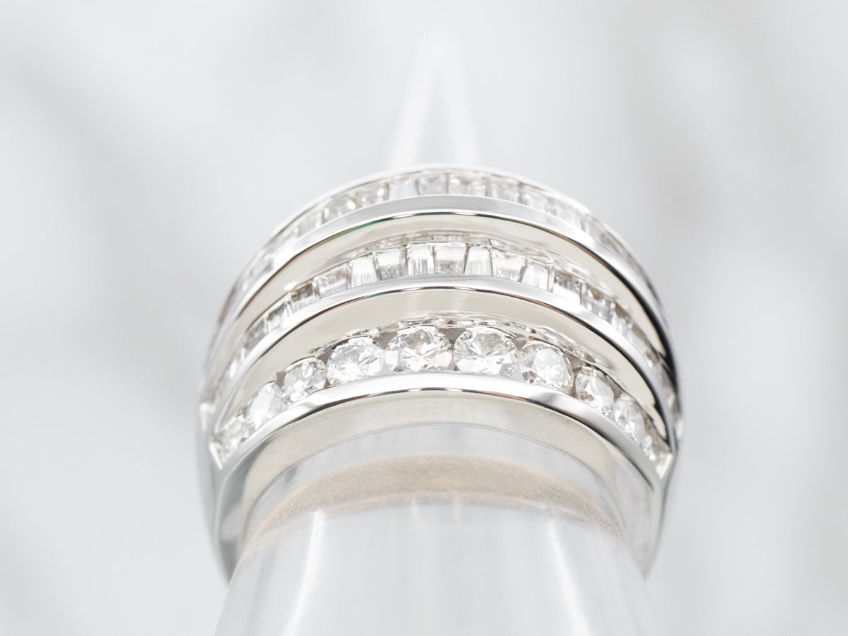 White Gold Round and Baguette Cut Diamond Ring