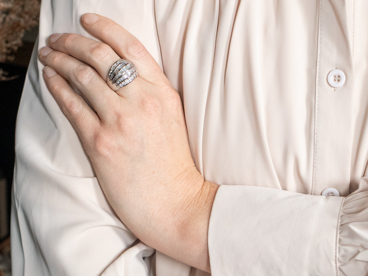 White Gold Round and Baguette Cut Diamond Ring