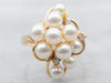 Yellow Gold Pearl and Diamond Cluster Ring