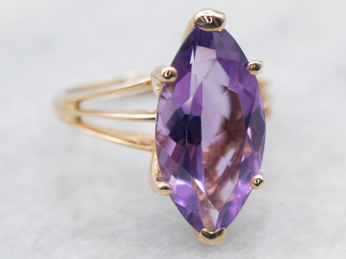 Yellow Gold Marquise Cut Amethyst Cocktail Ring