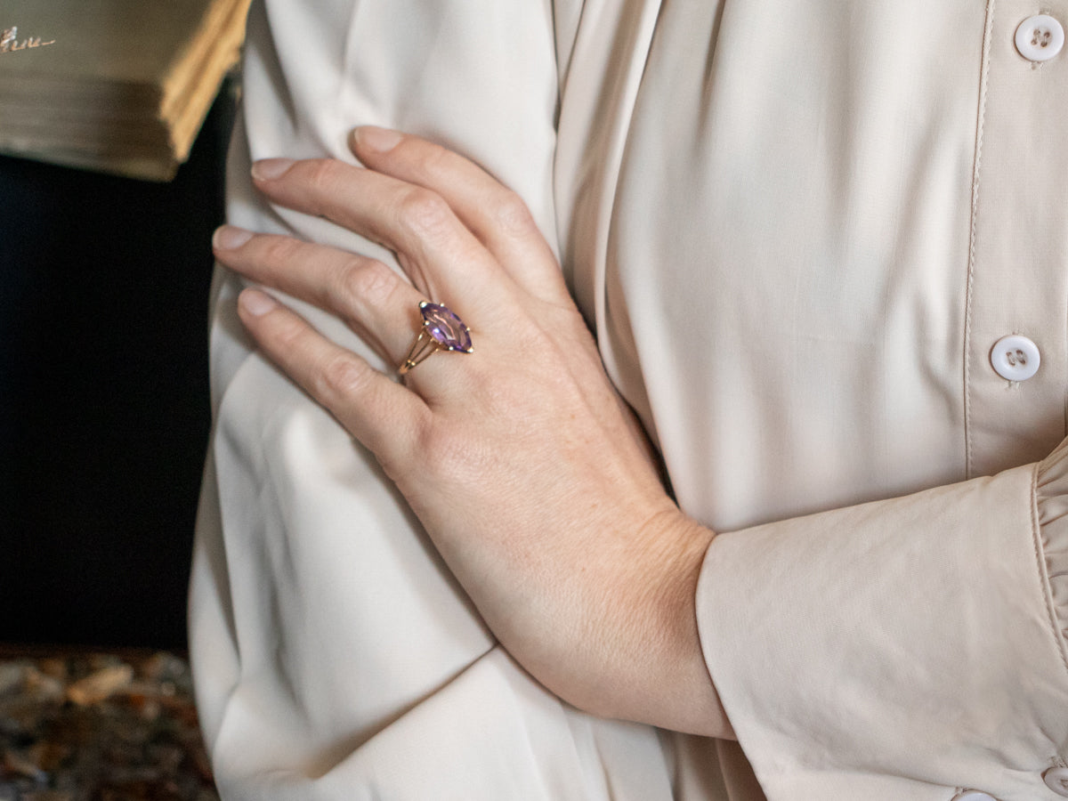 Yellow Gold Marquise Cut Amethyst Cocktail Ring