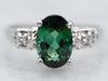 White Gold Green Tourmaline Ring with Diamond Accents