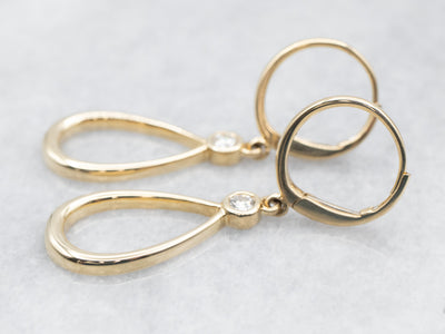 Minimalist Gold Diamond Teardrop Drop Earrings