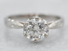 Platinum European Cut Diamond Solitaire Ring with Etched Shoulders