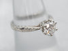 Platinum European Cut Diamond Solitaire Ring with Etched Shoulders