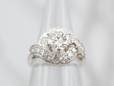 Gorgeous White Gold European Cut Diamond Bypass Halo Engagement Ring