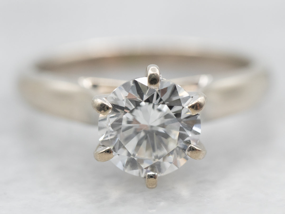 Highly Polished White Gold EGL Certified Diamond Solitaire Engagement Ring