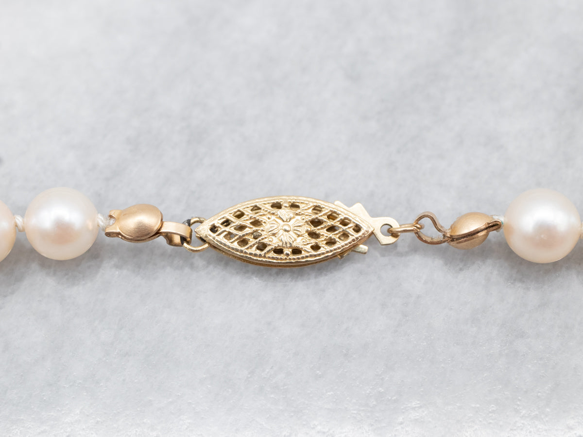 Precious Yellow Gold Saltwater Pearl Strand Necklace