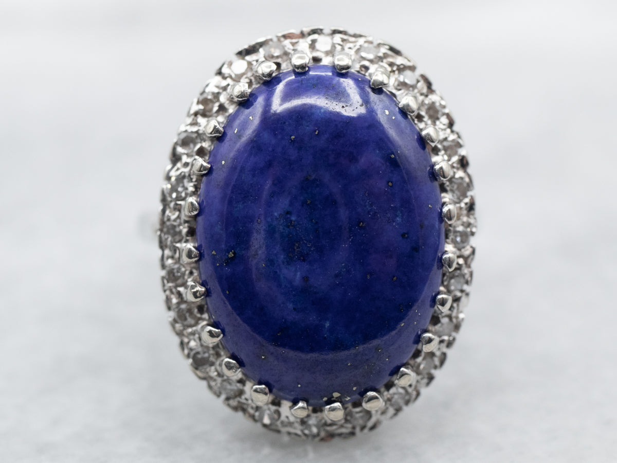 White Gold Lapis Ring with Diamond Halo