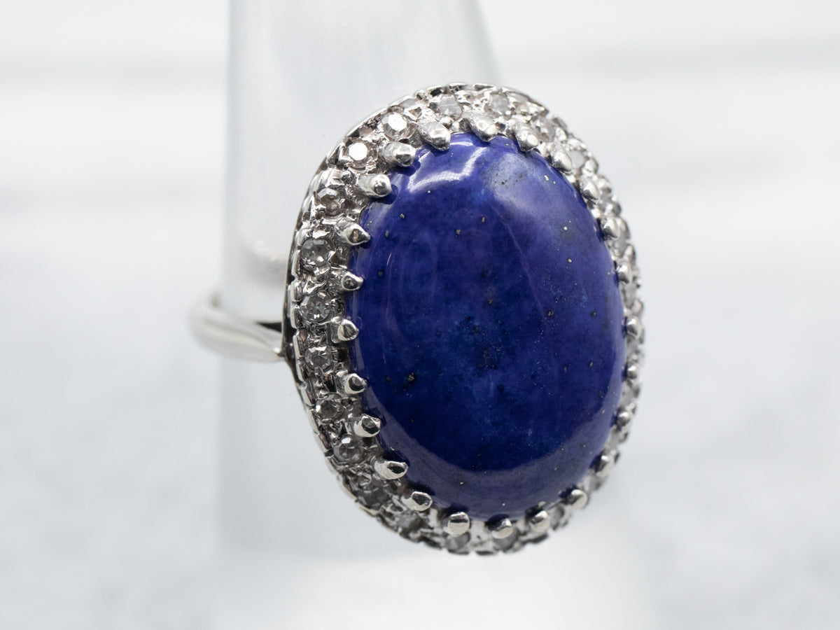 White Gold Lapis Ring with Diamond Halo