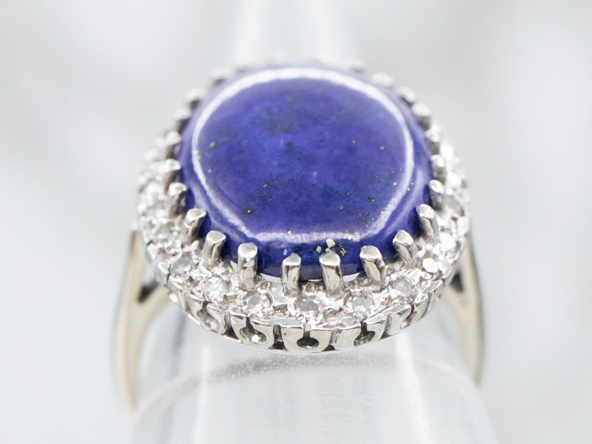 White Gold Lapis Ring with Diamond Halo