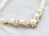 Gold Freshwater Pearl and Diamond Beaded Necklace