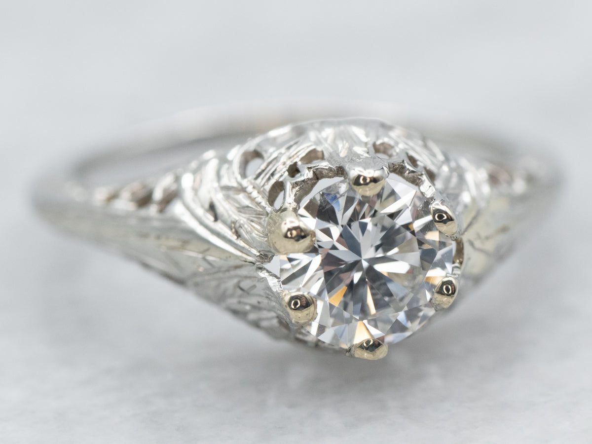 White Gold Art Deco Diamond Solitaire Engagement Ring